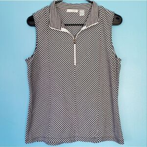 Lizgolf Black/White Striped 1/4 Zip Up Sleeveless Shirt
